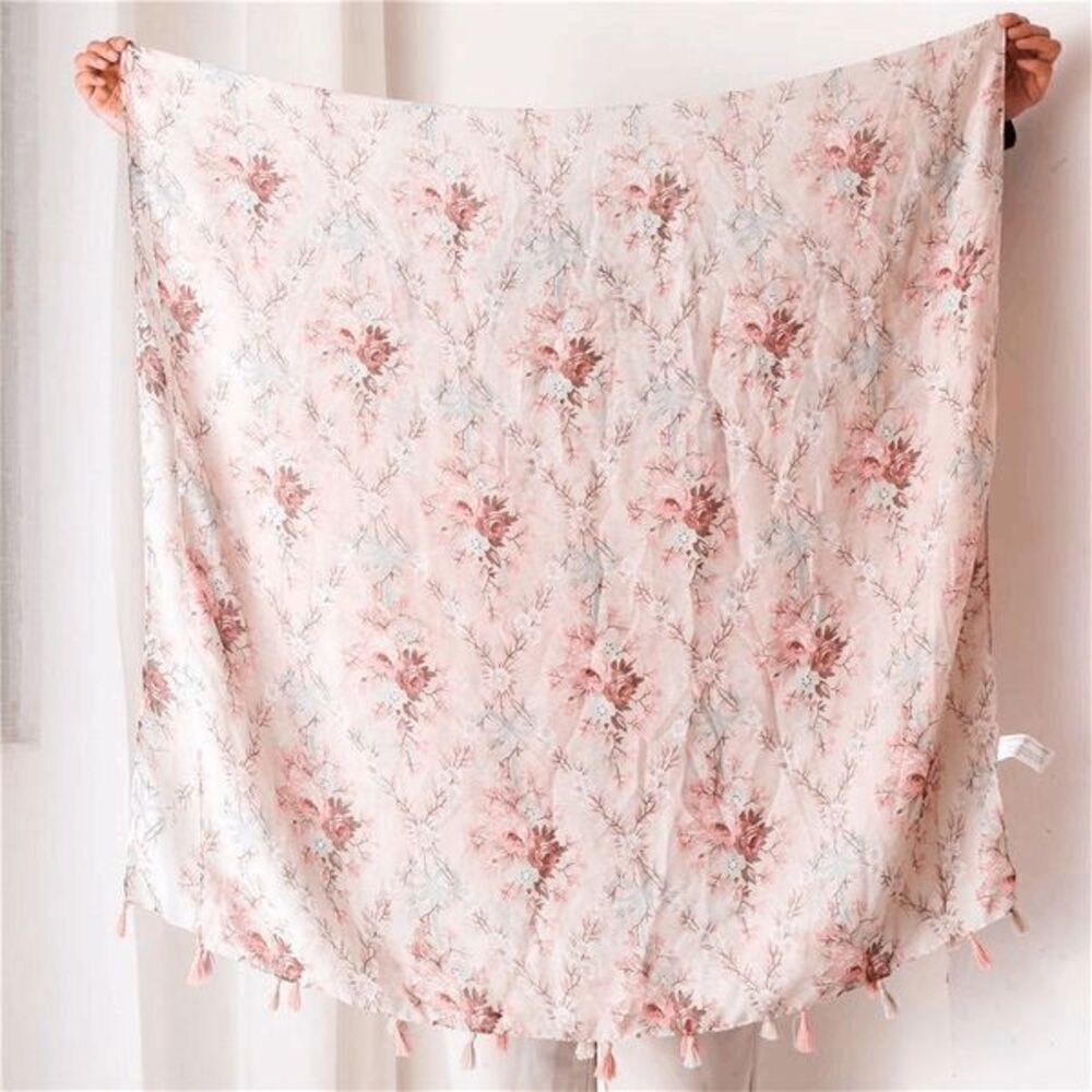 Ladies Pink Flower Scarf - Picture 6 of 8